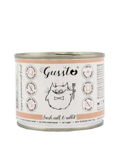 GUSSTO Cat Fresh Calf &amp; Rabbit CARNE PROASPĂTĂ DE VIŢEL CU IEPURE 200 g