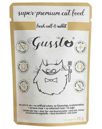 GUSSTO Cat Fresh Calf & Rabbit CARNE PROASPĂTĂ DE VIŢEL CU IEPURE 85 g