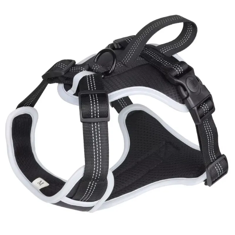 Ham Reflectorizant cu Maner, pentru Caini, Marimea M, Material textil Rezistent, Negru Engros