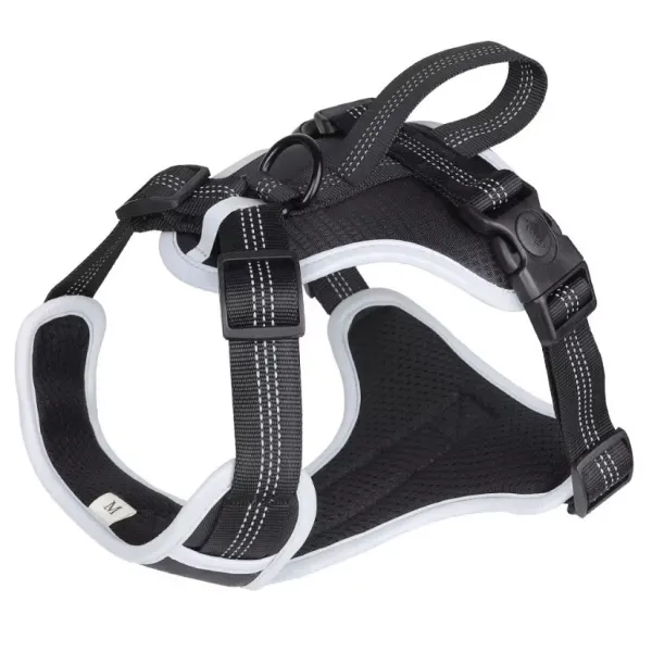 Ham Reflectorizant cu Maner, pentru Caini, Marimea S, Material textil Rezistent, Negru Engros