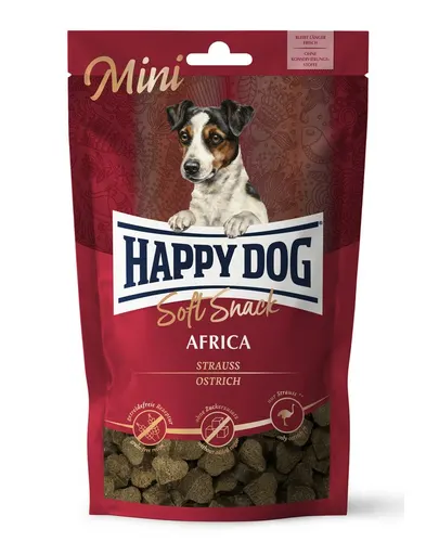 HAPPY DOG Soft Snack Mini Africa, gustari pentru caini, cu strut, 100 g
