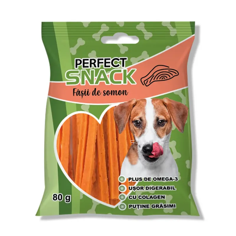 Hrana complementara pentru caini, Perfect Snack, fasii de somon, 80 g