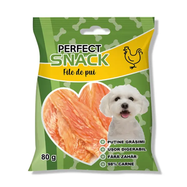 Hrana complementara pentru caini, Perfect Snack, file de pui, 80 g