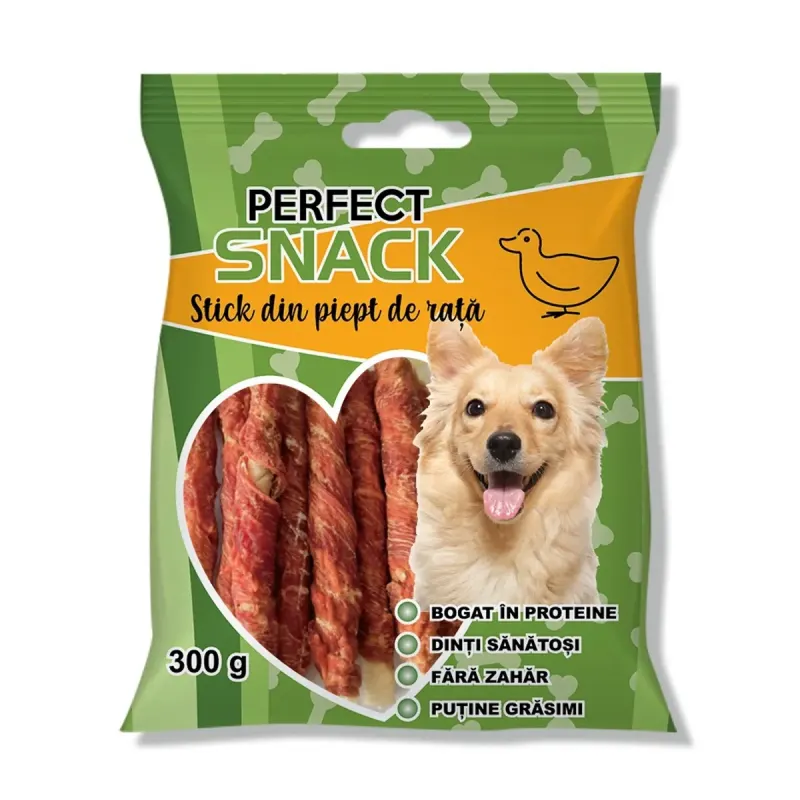 Hrana complementara pentru caini, Perfect Snack, stick cu piept de rata, 300 g