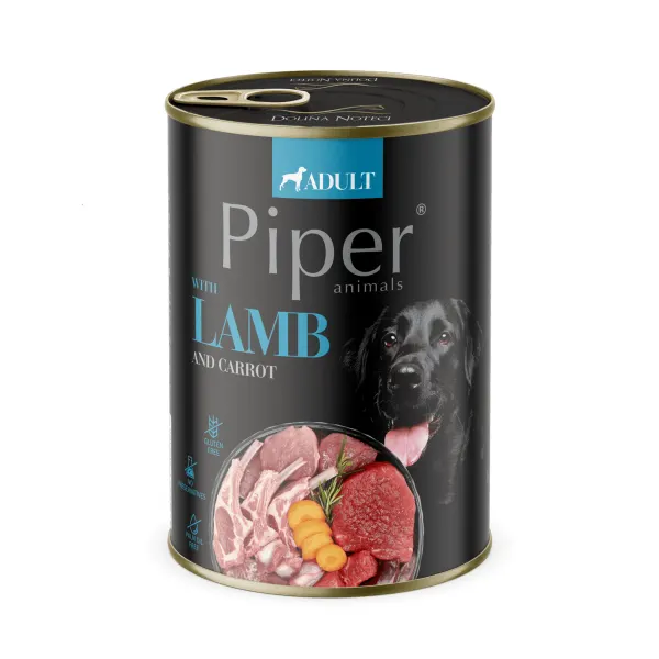 Hrana umeda pentru caini PIPER DOG, miel si morcov, Pachet 5 X 400g