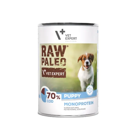 Hrana umeda pentru caini, puppy, RAW PALEO, cod, Pachet 5 X 400 g