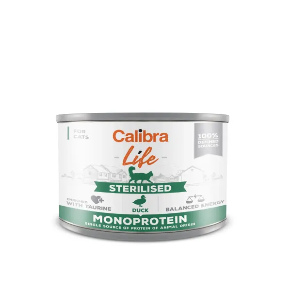 Hrana umeda pisici, Calibra Cat Life Sterilised Duck, 200 g