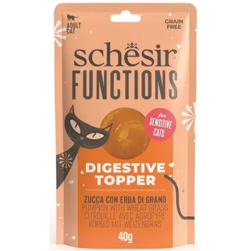 Hrana umeda pisici, Schesir Functions Digestive Topper Cat Plic Dovleac si Grau, 40 g