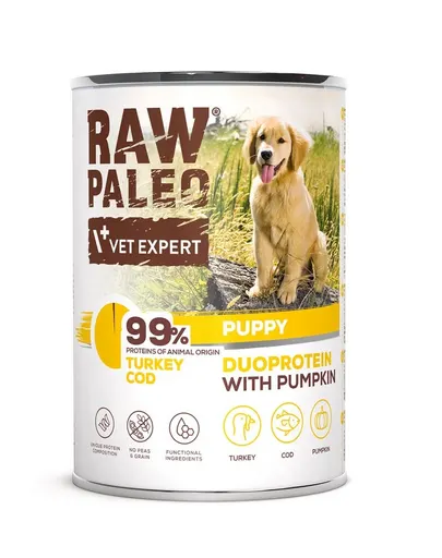 Hrana umeda RAW PALEO Turkey Cod Puppy 400g cod si curcan pentru catelusi