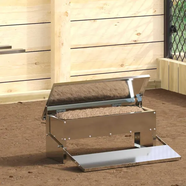 Hranitor cu pedale pentru pui Argintiu 48,5 x 39,5 x 19 cm