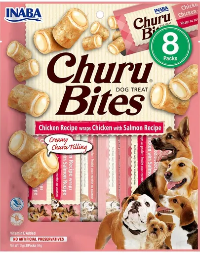 INABA Churu Bite Chicken 8x12g pui și somon wrap pentru câini