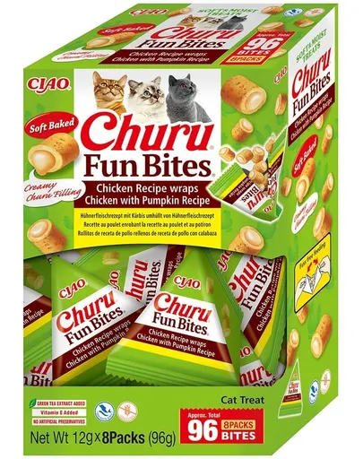 INABA Churu Cat Fun Bites Chicken with Pumpkin 8x12g wrapuri cu pui și dovleac pentru pisici