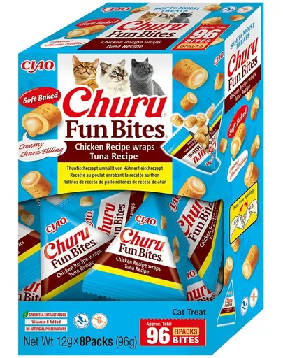 INABA Churu Cat Fun Bites Chicken with Tuna 8x12g wrapuri cu pui și ton pentru pisici