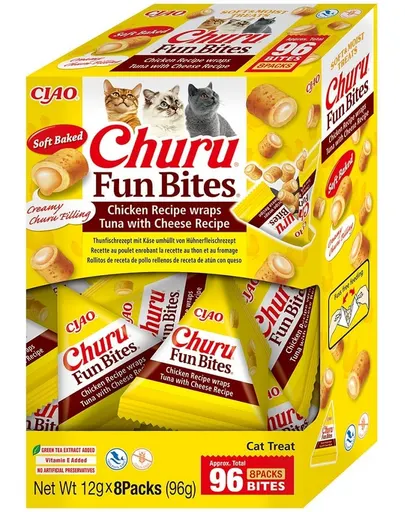 INABA Churu Cat Fun Bites Pui cu Ton și Brânză 8x12g wrap-uri cu pui, ton și brânză pentru pisici
