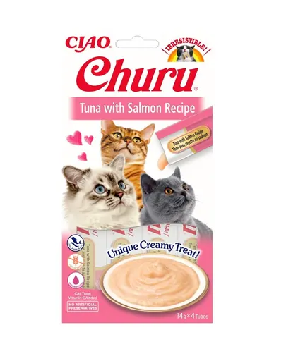 INABA Churu Cat Recompensa pentru pisici, piure cu ton si somon 56 g