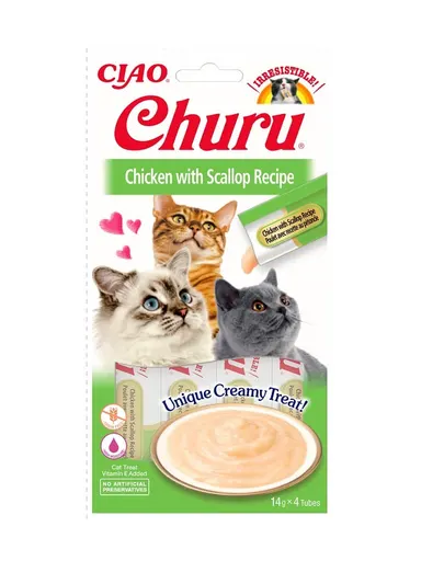 INABA Churu Cat Recompensa pentru pisici, piure de pui si scoici 56 g