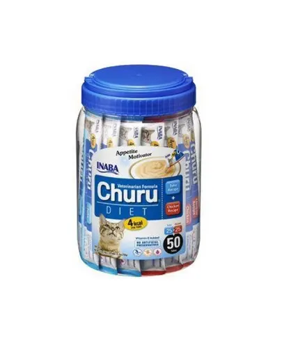 INABA Churu Diet 50x14g piure lichid pentru pisici, cu pui si ton