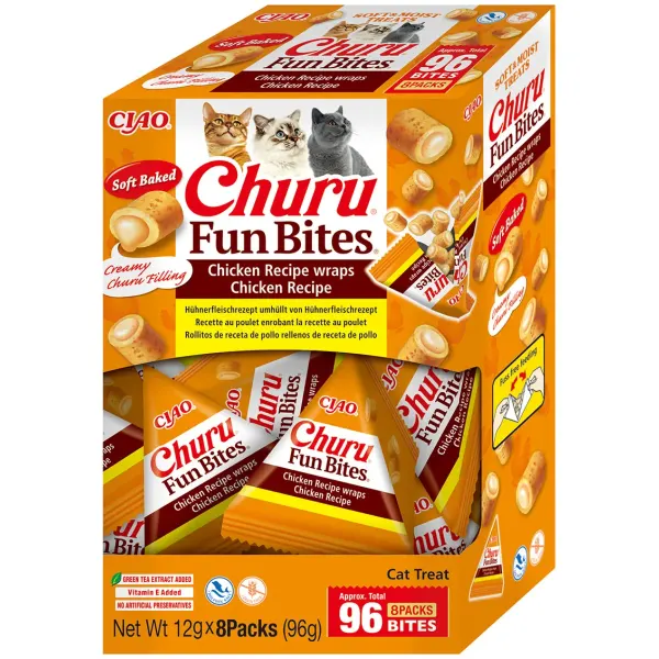 INABA Churu Fun Bites, Pui, cutie recompense fără cereale pisici, 96g