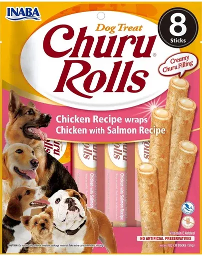 INABA Churu Rolls Chicken 8x12g rolls cu pui si somon pentru caini