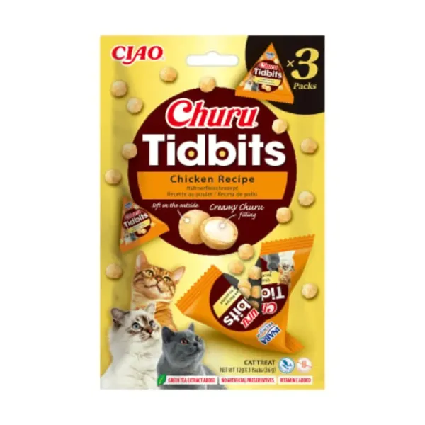 INABA Churu Tidbits, Pui, punguță recompense fără cereale pisici, 36g