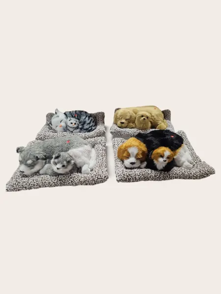Jucărie pluș animăluțe dormind pe pernuță, cu sunet – 25x18 cm,En-gros