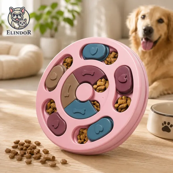 Jucarie Puzzle Elindor® Interactiva pentru Animale de Companie, Bol de Mancare, Compartimente Glisante, Roz - Default Title