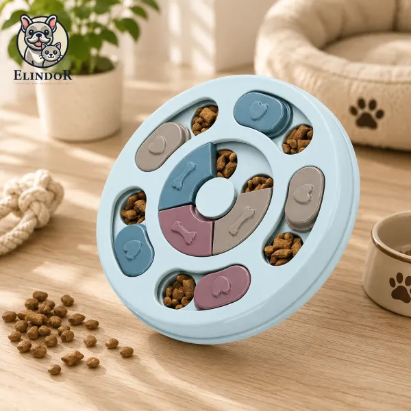 Jucarie Puzzle Elindor® Interactiva pentru Animale de Companie, Bol de Mancare, Compartimente Glisante, Albastru - Default Title