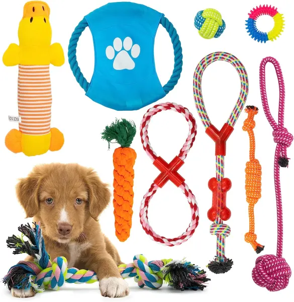 Jucarii interactive de mestecat pentru caini Engros, materiale de calitate pentru sanatatea dentara animalelor de companie, sigure pentru toate rasele, Set de 10, Fish & Paws ®