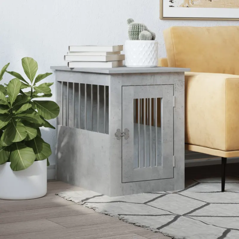Lada pentru caini, gri beton, 45x62x59 cm, lemn prelucrat