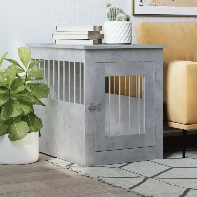 Lada pentru caini, gri beton, 55x75x65 cm, lemn compozit