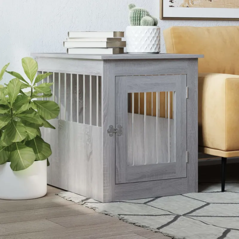 Lada pentru caini, gri sonoma, 55x75x65 cm, lemn compozit