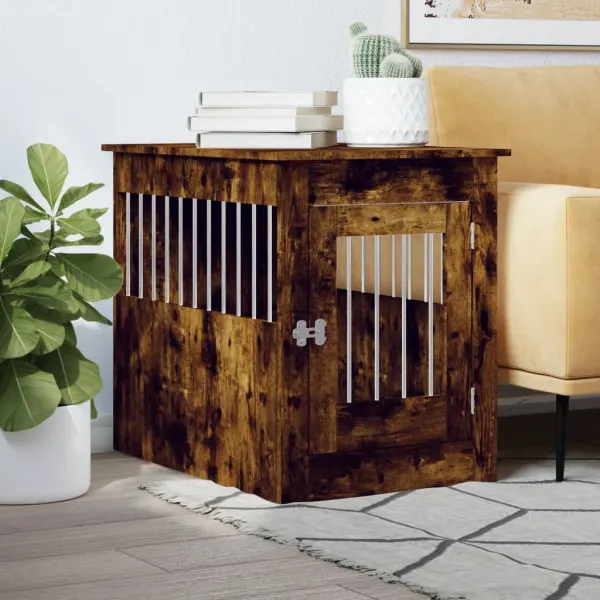 Gossi lada pentru caini, stejar fumuriu, 55x80x68 cm, lemn compozit