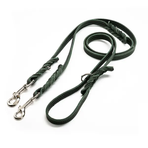 Lesa colorata piele fara cusaturi ajustabila cu 2 carabiniere - Verde