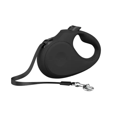 Lesa retractabila pentru caini, neagra, lungime 5 m, pentru caini cu greutate de pana la 15 kg, cu maner ergonomic ajustabil