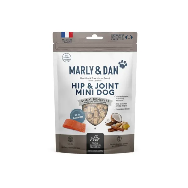 MARLY&DAN Hip&Joint Mini Dog, XS-S, Somon, punguță recompense funcționale fără cereale câini, sistem articular, 50g