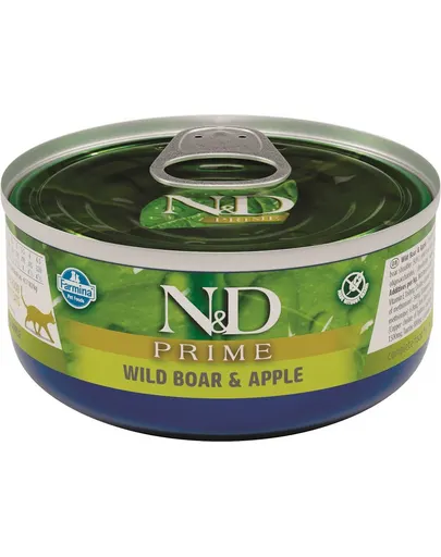 N&D Prime, Hrana umeda pentru pisici, cu mistret si mere, 80 g