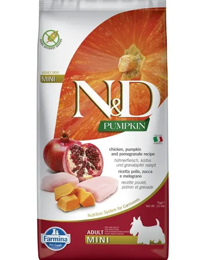 N&D Pumpkin Adult Mini cu pui & rodie 7 kg