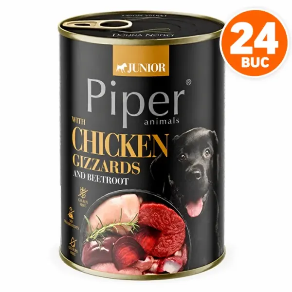 Pachet 24 buc x Conserva pentru caini Piper Junior cu pipote de pui  sfecla 400 gr