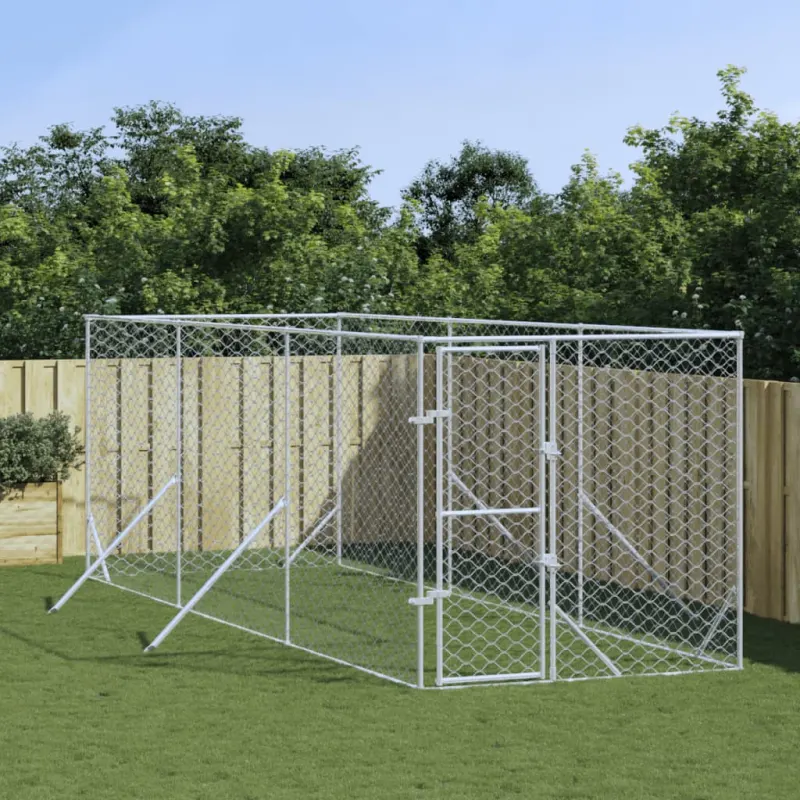 Padoc de exterior pentru caini argintiu 2x6x2 m otel galvanizat