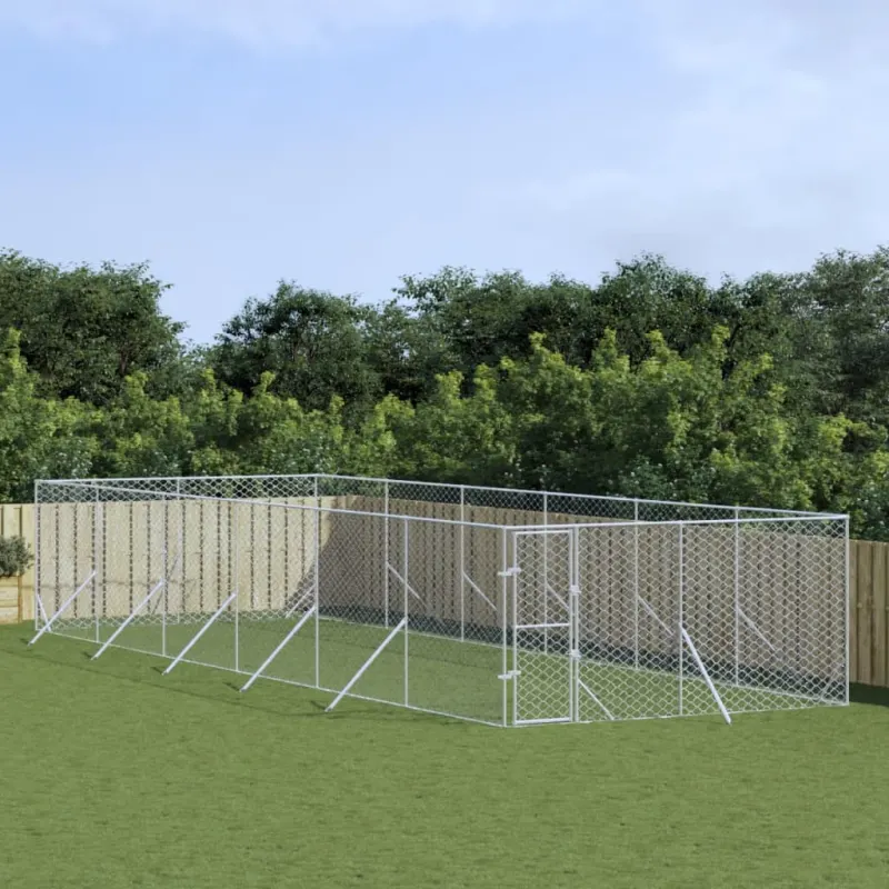 Padoc de exterior pentru caini argintiu 4x12x2m otel galvanizat