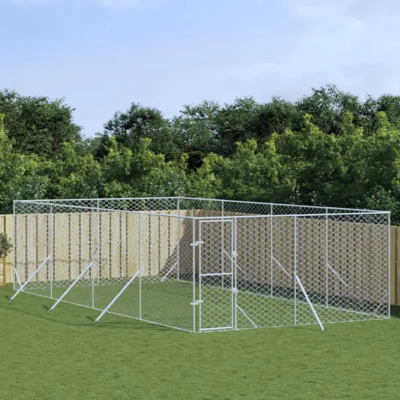 Padoc de exterior pentru caini argintiu 4x8x2 m otel galvanizat