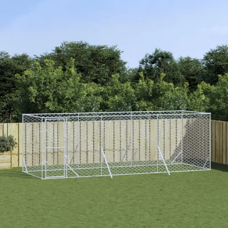 Padoc de exterior pentru caini argintiu 6x2x2 m otel galvanizat