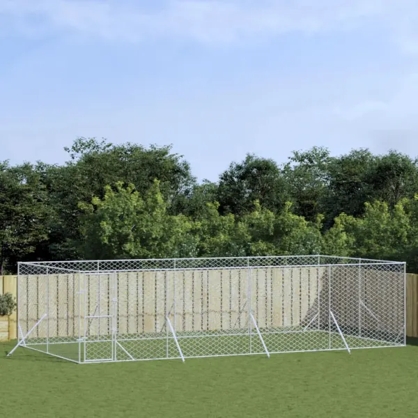 Gossi padoc de exterior pentru caini argintiu 8x4x2 m otel galvanizat