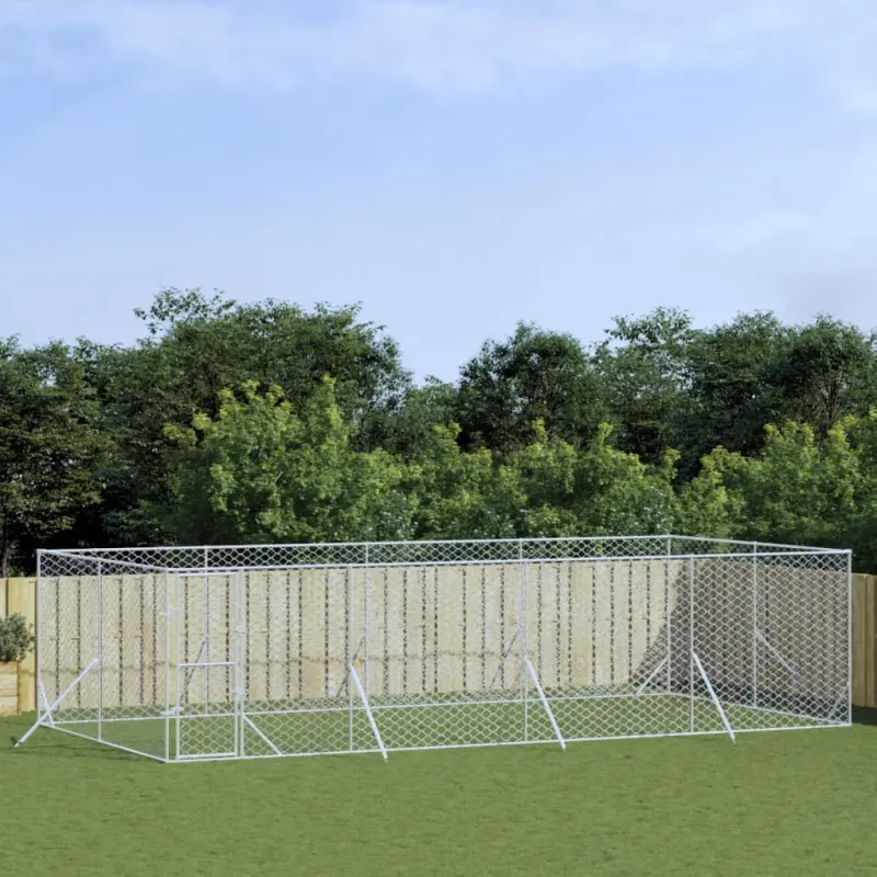 Padoc de exterior pentru caini argintiu 8x4x2 m otel galvanizat