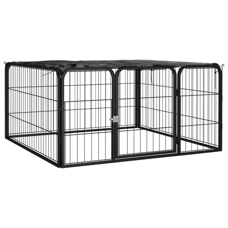 Padoc pentru caini cu 4 panouri, negru, 100x50 cm, otel