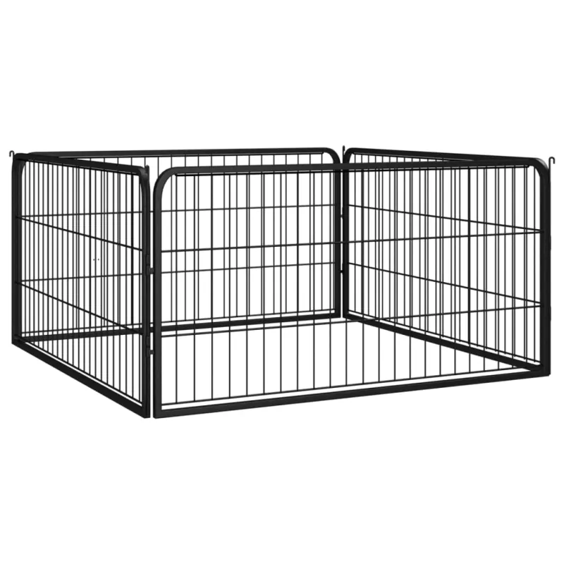 Padoc pentru caini cu 4 panouri, negru, 100x50 cm, otel