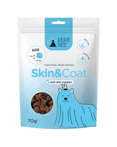 PAKA ZWIERZAKA PEPE Vet Skin &amp; Coat 70 g gustări funcționale pentru susținerea sănătății pielii și blănii la câini