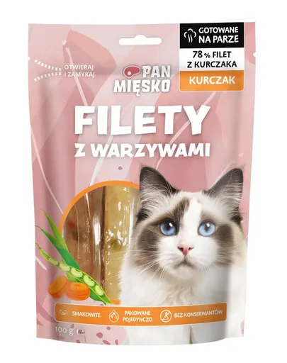 PAN MIĘSKO Gustare pentru pisici, fileuri de pui cu legume 100 g