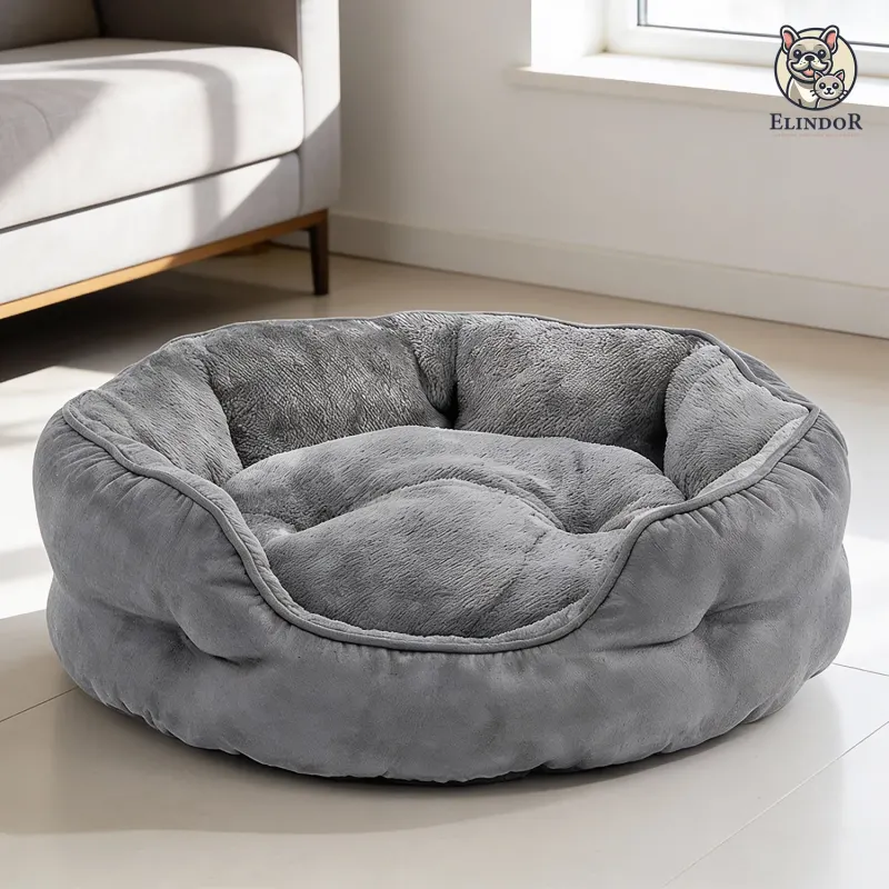 Pat Confortabil pentru Caini si Pisici Elindor® Rotund, Culcus Moale Antiderapant, Potrivit pentru Caine si Pisica de Talie Medie, Ideal in Orice Anotimp, in Casa, Marimea L, 76x60x20 cm, Gri - Default Title