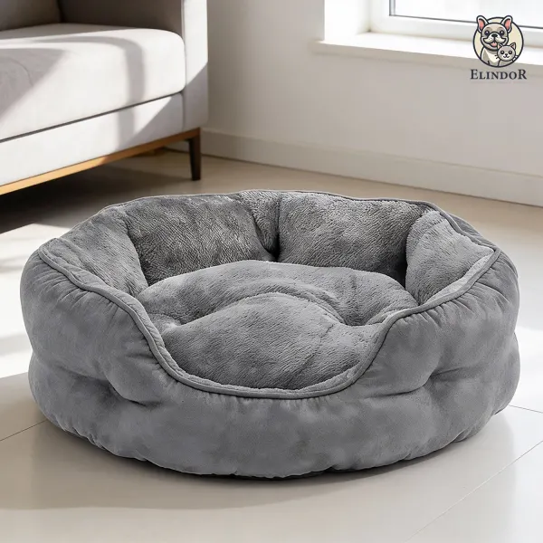Pat Confortabil pentru Caini si Pisici Elindor® Rotund, Culcus Moale Antiderapant, Potrivit pentru Caine si Pisica de Talie Mica si Medie, Ideal in Orice Anotimp, in Casa, Marimea S, 50x50x16 cm, Gri - Default Title